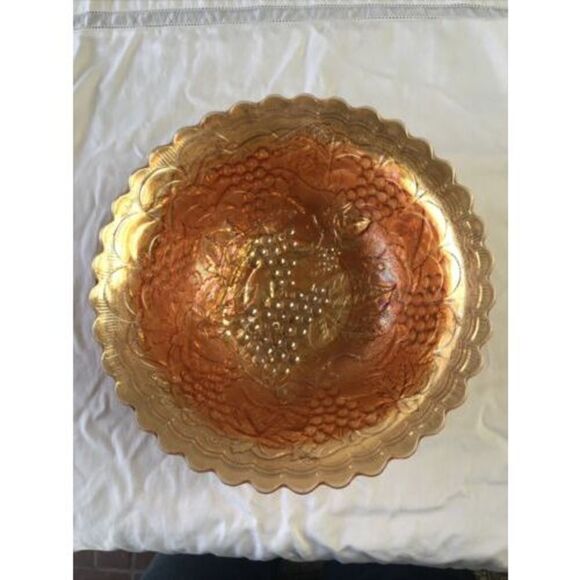 1920 carnival glass bowl imperial grapes Scallop Edge iridescent marigold orange - Picture 2 of 8